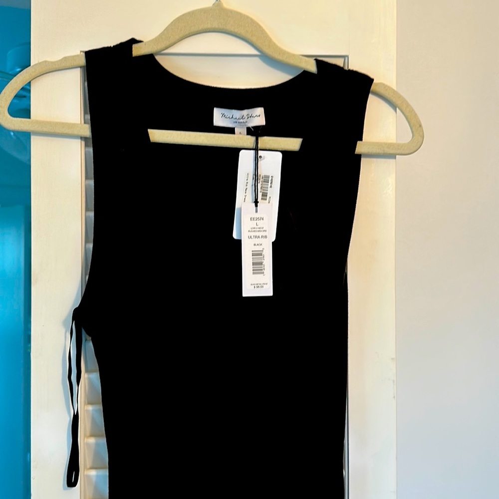 Michael Stars black ruched Lori sleeveless V neck dress